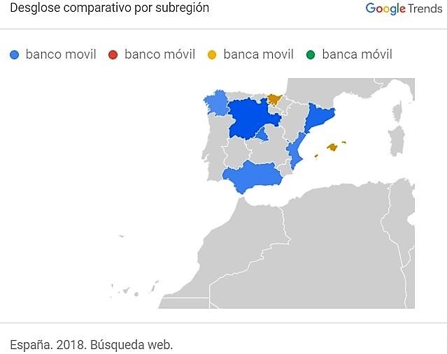 Banco movil y banca movil-desglose por subregión en España