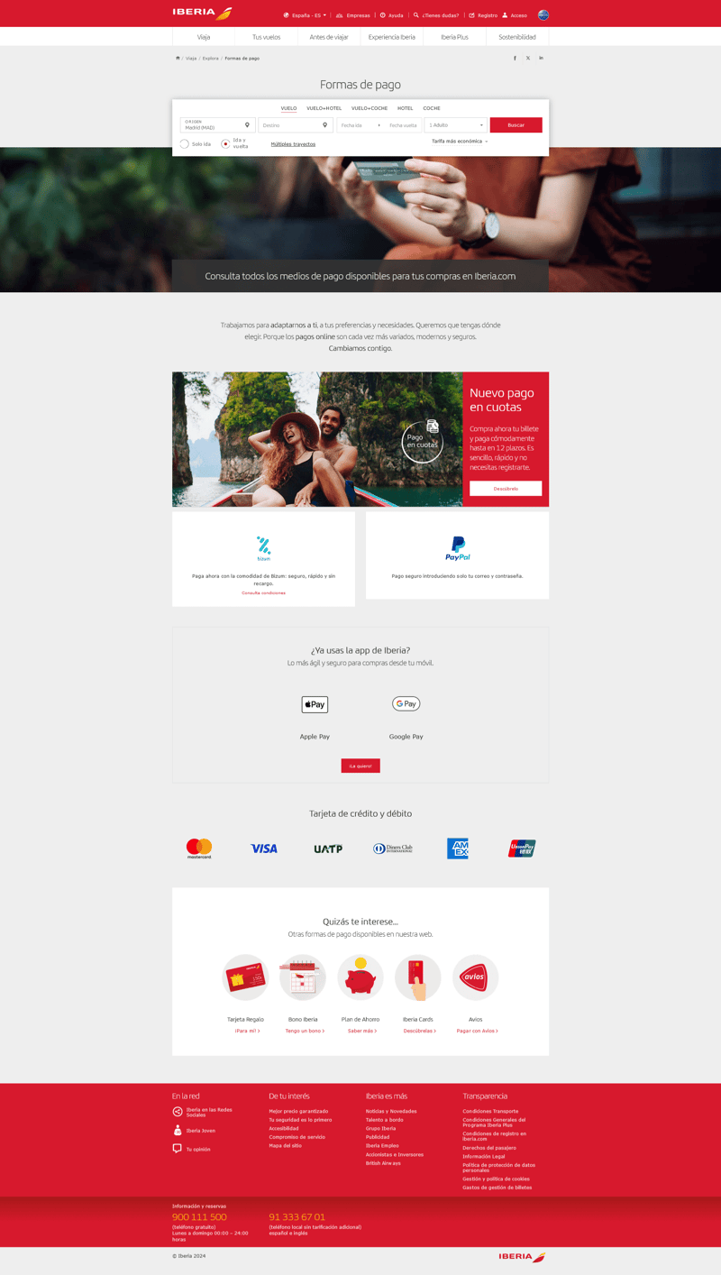 Iberia como ejemplo de aceptación de múltiples formas de pago, entre ellas las de pagos inmediatos